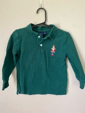 Janie and Jack Dark Green Long-Sleeve Polo with Nutcracker Embroidery